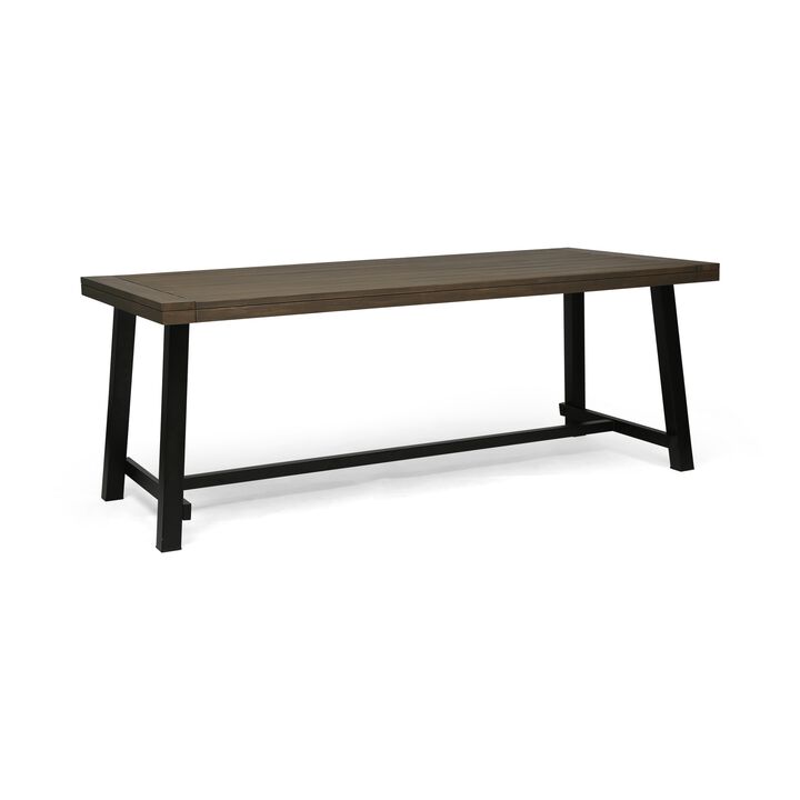 Leslee Outdoor Dining Table, Brown Top, Black Wood Rectangular 79 Inch - Benzara