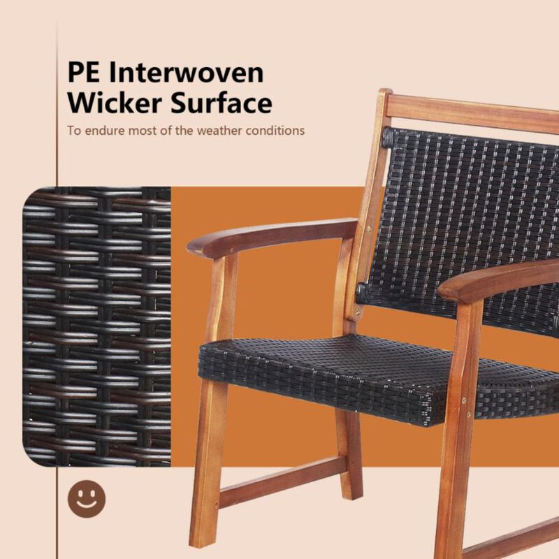 Hivvago 3 Pieces Rattan Bistro Set with Acacia Wood Frame for Garden