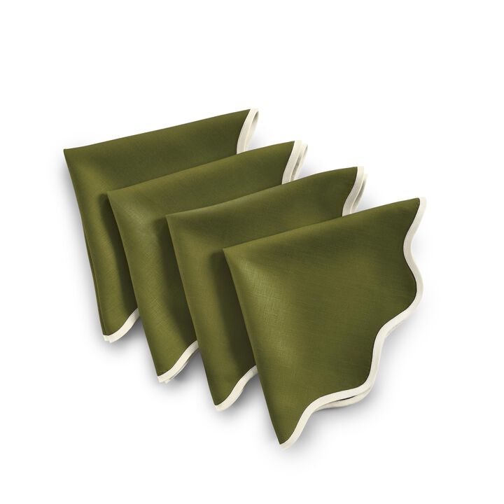 Solino Home 100% Pure Linen Cloth Napkins  20 Inch Round Set of 4 | Giselle Scallop Edge Dinner Napkins