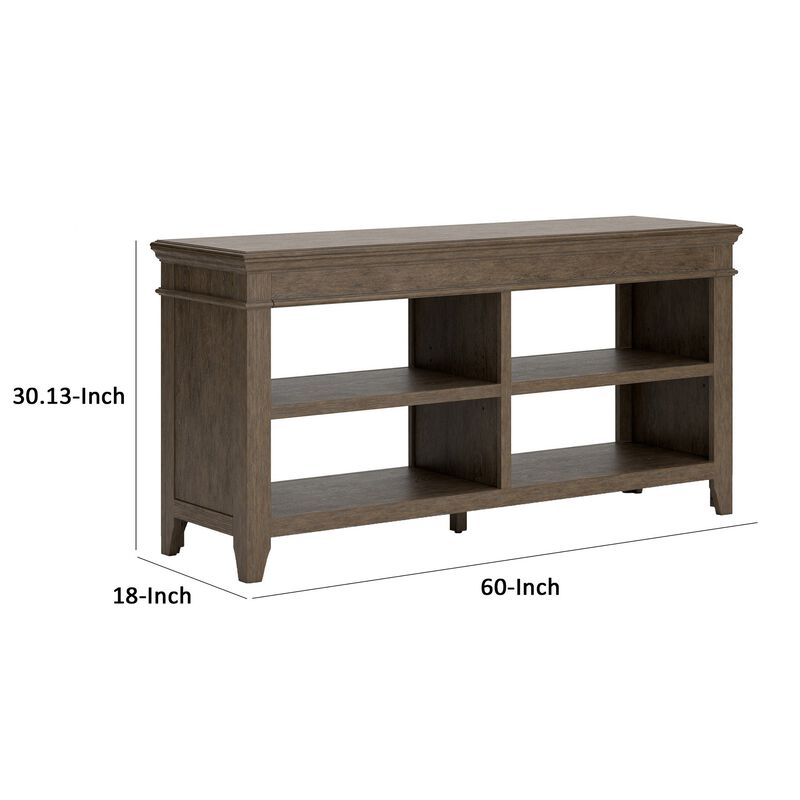 Vells 60 Inch Credenza Table, 2 Adjustable Shelves, Brushed Grayish Brown - Benzara