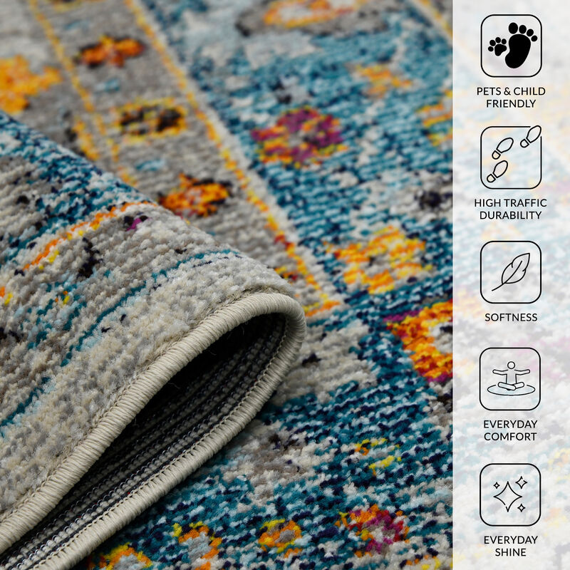 Montana Filomina Blue/Orange Polypropylene Area Rug 7'10"x10'10"