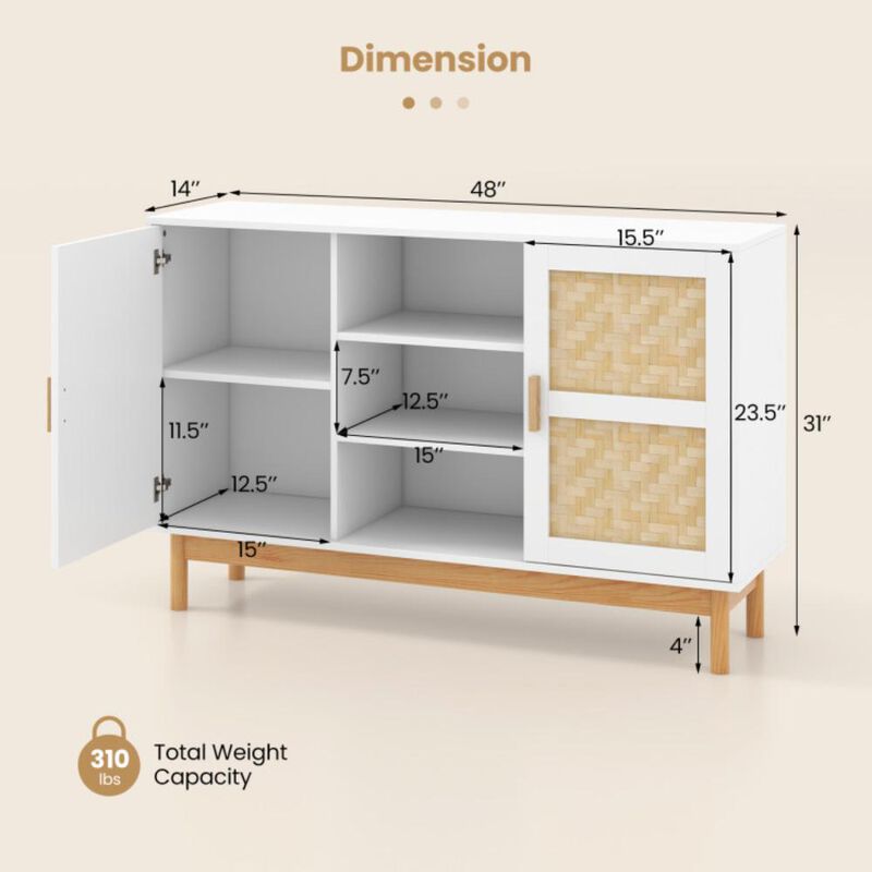 Hivvago 48 Inch Sideboard Buffet Cabinet Floor Storage Cabinet with 2 Bamboo Woven Doors