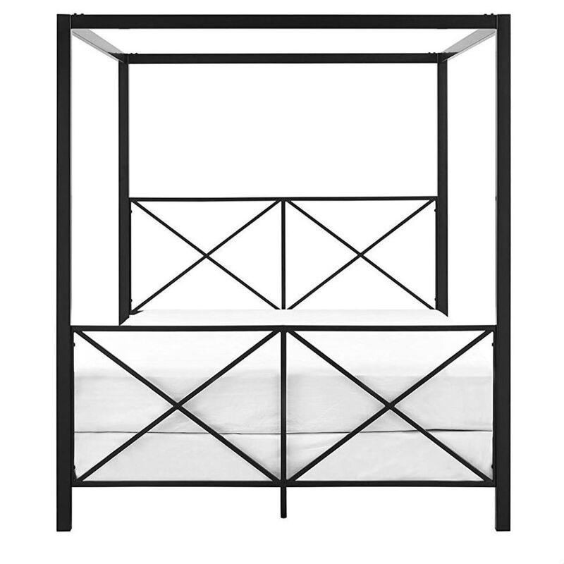Hivvago Queen size Modern Black Metal Four-Poster Canopy Bed Frame
