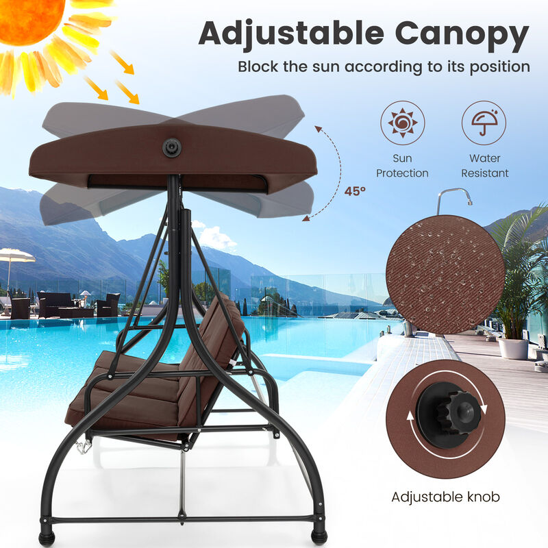 3 Seat Outdoor Porch Swing with Adjustable Canopy