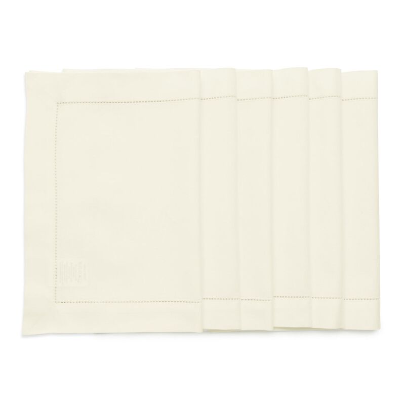 Solino Home Cotton Linen 14 x 19 Inch Placemats Set of 6 | Cotton Linen Hemstitch