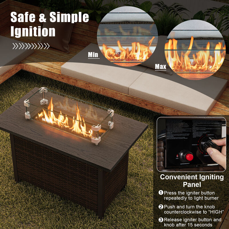50000 BTU ropane Gas Fire Pit Table with Wind Guard and Glass Rocks