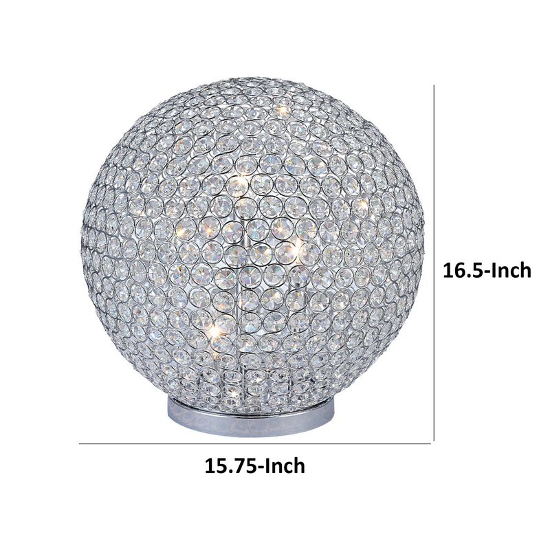 Hazel 17 Inch Table Lamp, Crystal, LED Globe Shade, Metal,  Clear Finish - Benzara