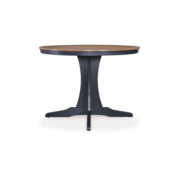 Doti Dining Table, 42 Inch Round Brown Top, Dark Blue Pedestal Base - Benzara