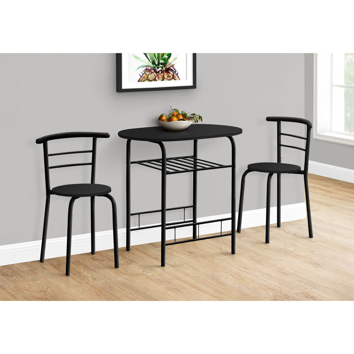 Monarch Specialties I 1208 Dining Table Set, 3pcs Set, Small, 32" L, Kitchen, Metal, Laminate, Black, Contemporary, Modern