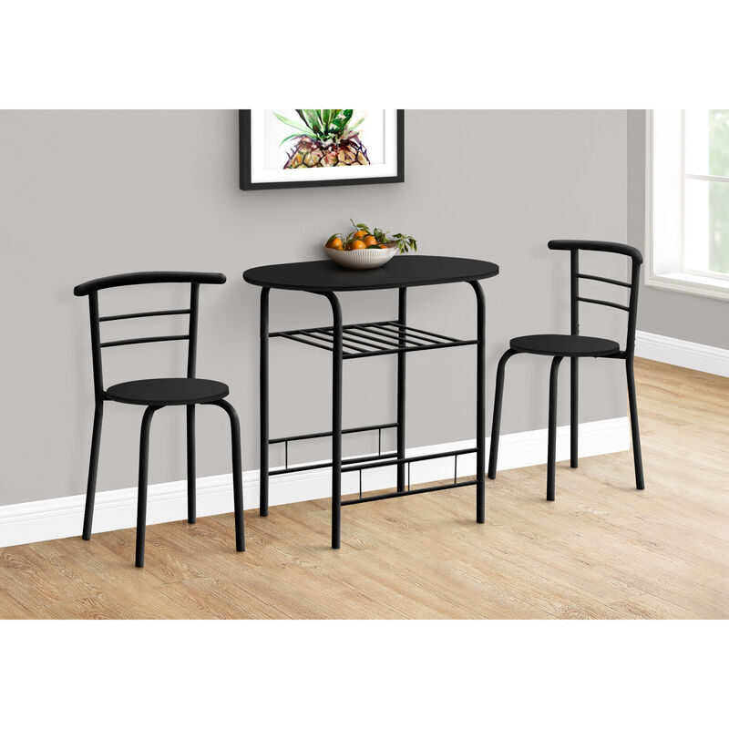 Monarch Specialties I 1208 Dining Table Set, 3pcs Set, Small, 32" L, Kitchen, Metal, Laminate, Black, Contemporary, Modern