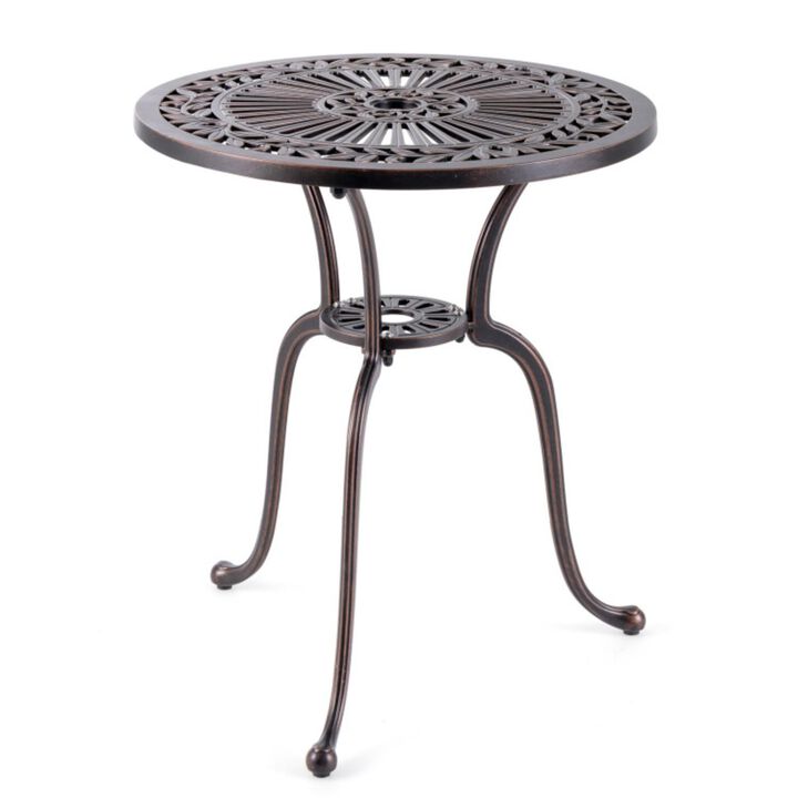 Hivvago 24 Inch Round Cast Aluminum Table Patio Dining Bistro Table with 2 Inch Umbrella Hole