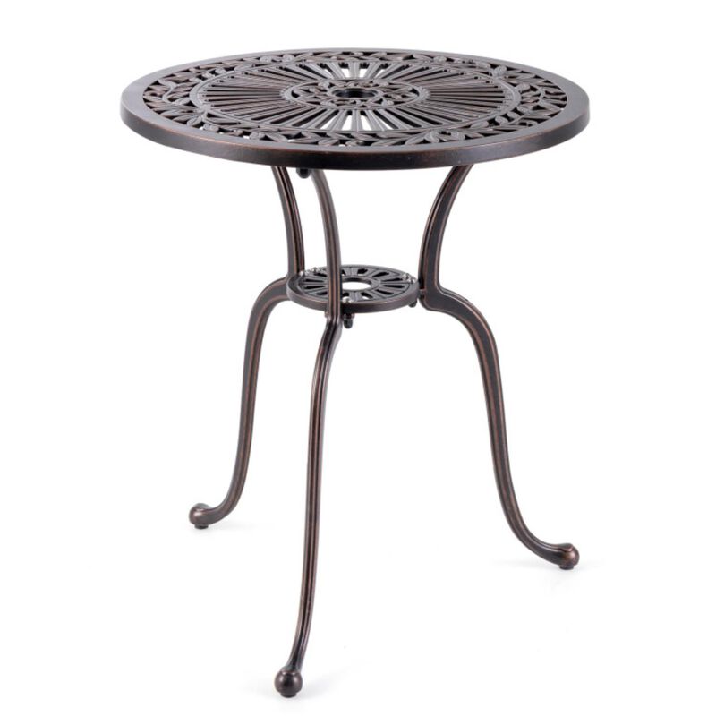 Hivvago 24 Inch Round Cast Aluminum Table Patio Dining Bistro Table with 2 Inch Umbrella Hole