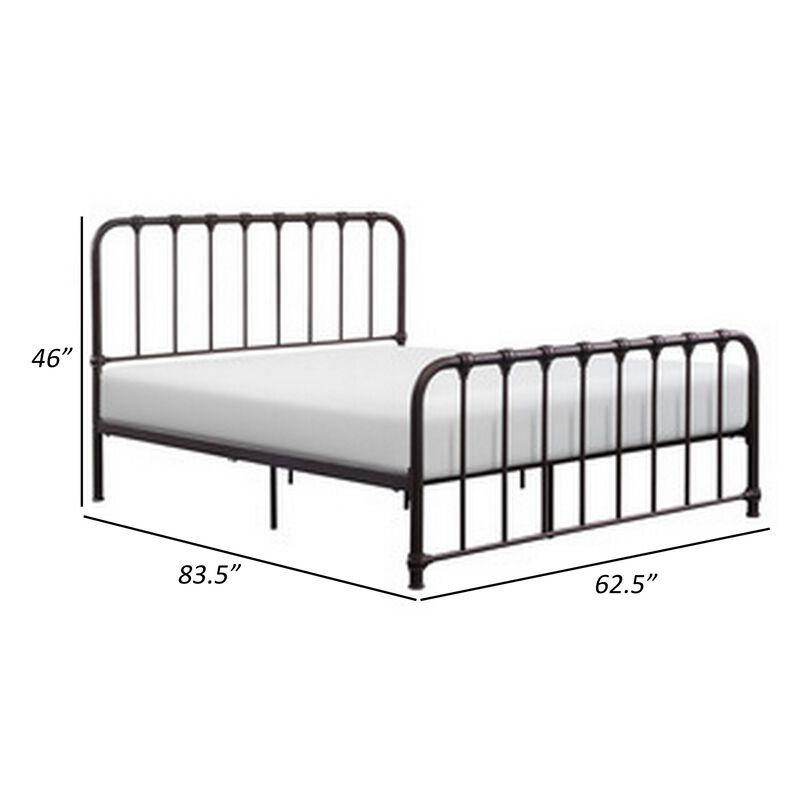 Ethan Queen Size Bed, Classic Open Slatted Metal Frame Design, Dark Bronze - Benzara