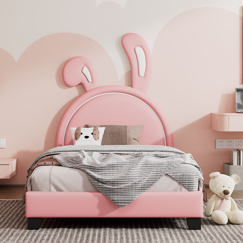 Merax Rabbit Upholstered Leather Platform Bed