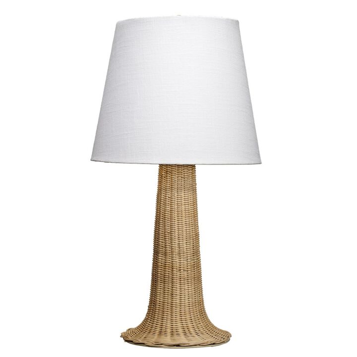 27 Inch Table Lamp, Tree Trunk Base, Tapered Shade, White, Natural Brown  - Benzara