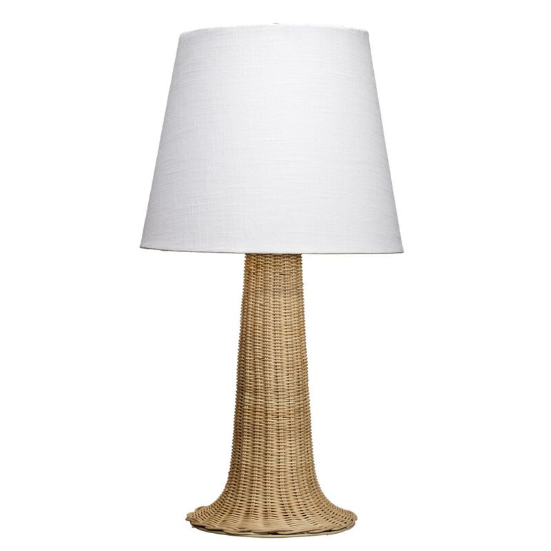27 Inch Table Lamp, Tree Trunk Base, Tapered Shade, White, Natural Brown  - Benzara
