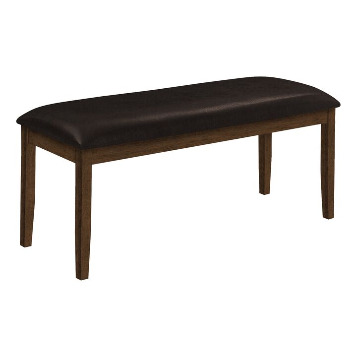 Monarch Specialties I 1373 - Bench, 48" Rectangular, Dining Room, Entryway, Hallway, Kitchen, Upholstered, Wood, Brown Solid Wood, Brown Leather-look, Transitional