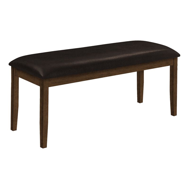 Monarch Specialties I 1373 - Bench, 48" Rectangular, Dining Room, Entryway, Hallway, Kitchen, Upholstered, Wood, Brown Solid Wood, Brown Leather-look, Transitional