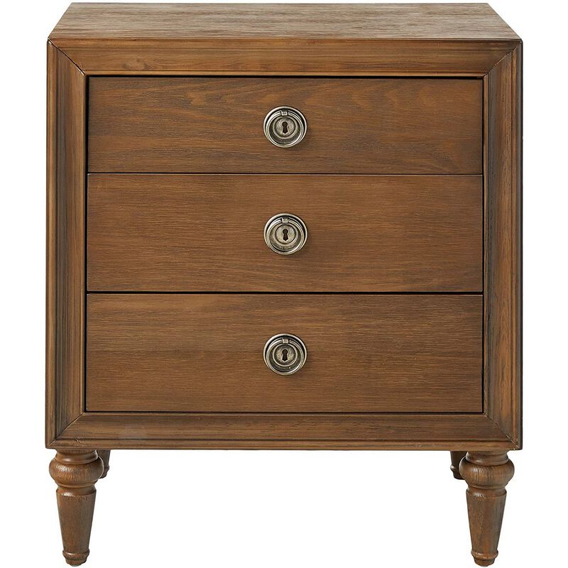 Traditional Style 3 Drawers Wood Nightstand By Inverness, Brown-Benzara