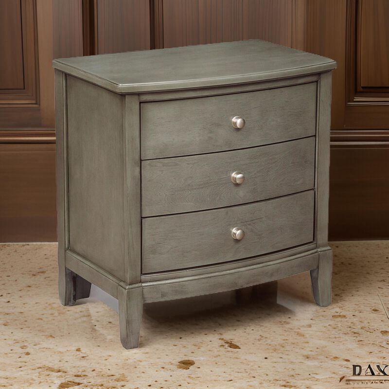 Wooden Nightstand with 3 Spacious Drawers and Knobs, Gray-Benzara