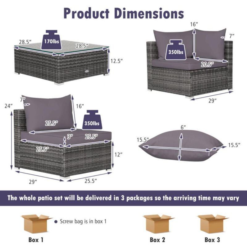 Hivvago 7 Pieces Patio Rattan Furniture Set with Sectional Sofa Cushioned