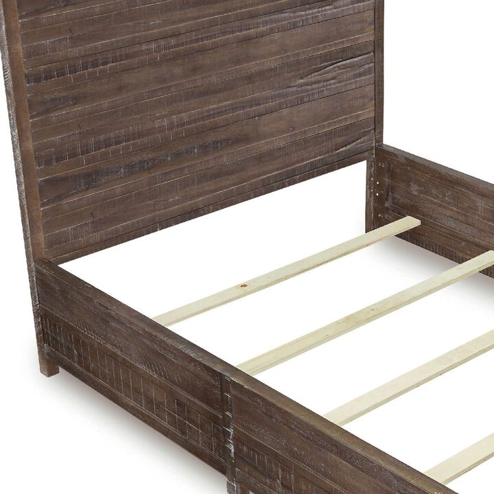 Cas Sengon Tekik Low Profile Panel California King Bed, Rough Hewn, Brown - Benzara