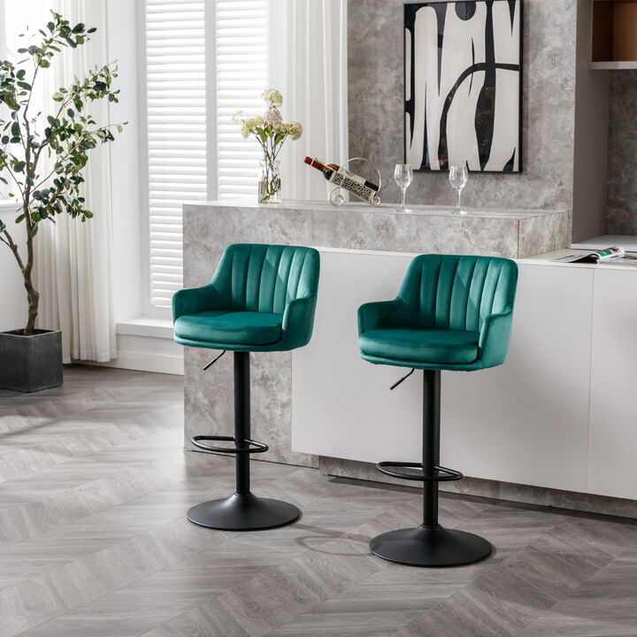 2 Green Adjustable Bar Stools With Back and Footrest
