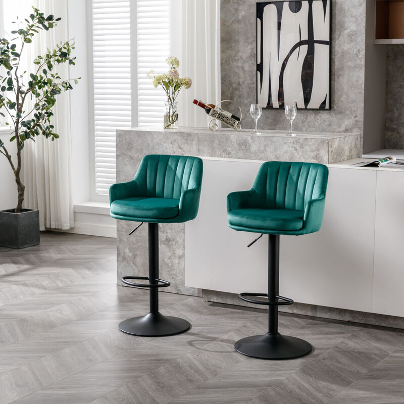 2 Green Adjustable Bar Stools With Back and Footrest