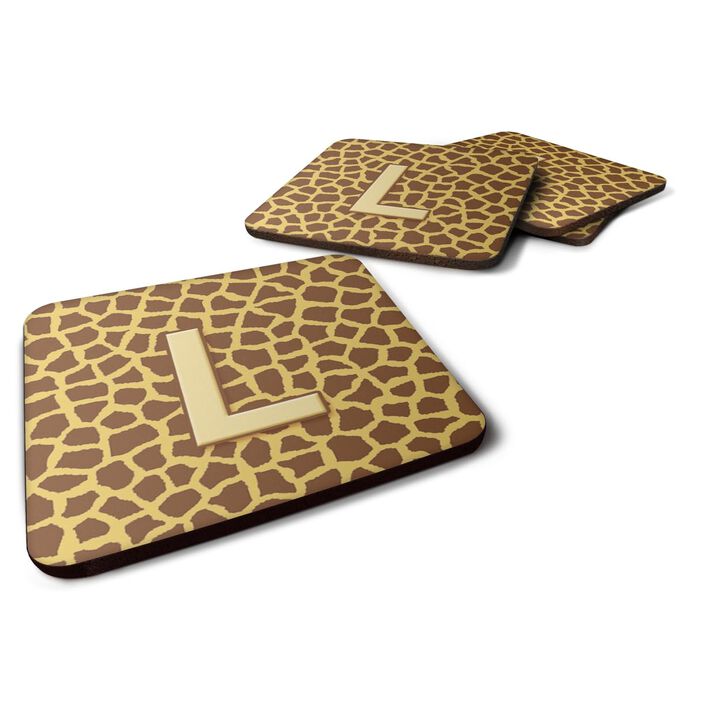 Caroline's Treasures CJ1025-LFC Monogram-Giraffe Foam Coasters (Set of 4), Initial Letter L, 3.5 H x 3.5 W, Multicolor