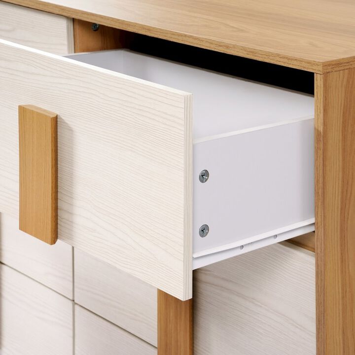 LuxenHome Natural and White 47.2-Inch Wide 6-Drawer Dresser