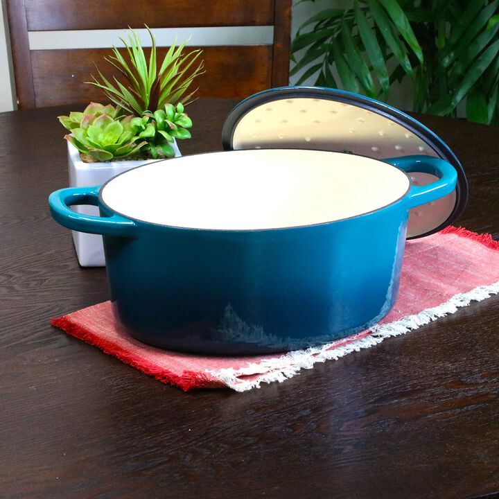 Crock Pot Artisan 7 Quart Enameled Cast Iron Oval Dutch Oven in Teal Ombre