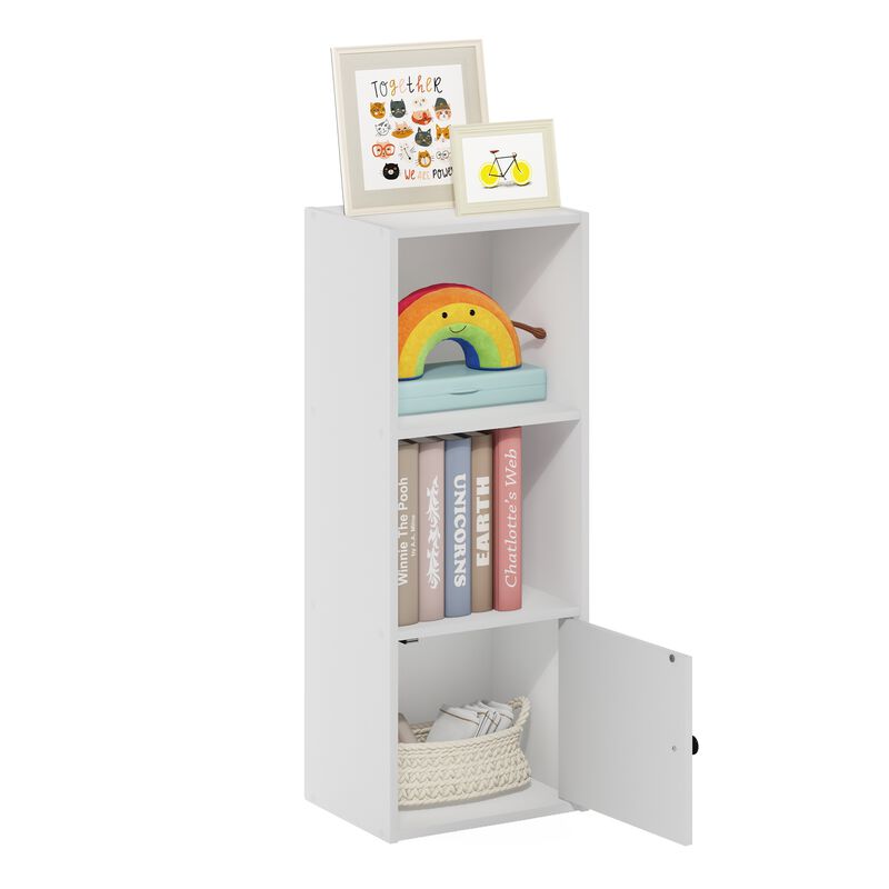 Furinno Luder Shelf Bookcase with 1 Door Storage Cabinet, White