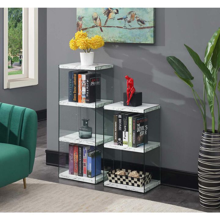 Convenience Concepts SoHo 3 Tier Tower Bookcase, White Faux Marble/Glass