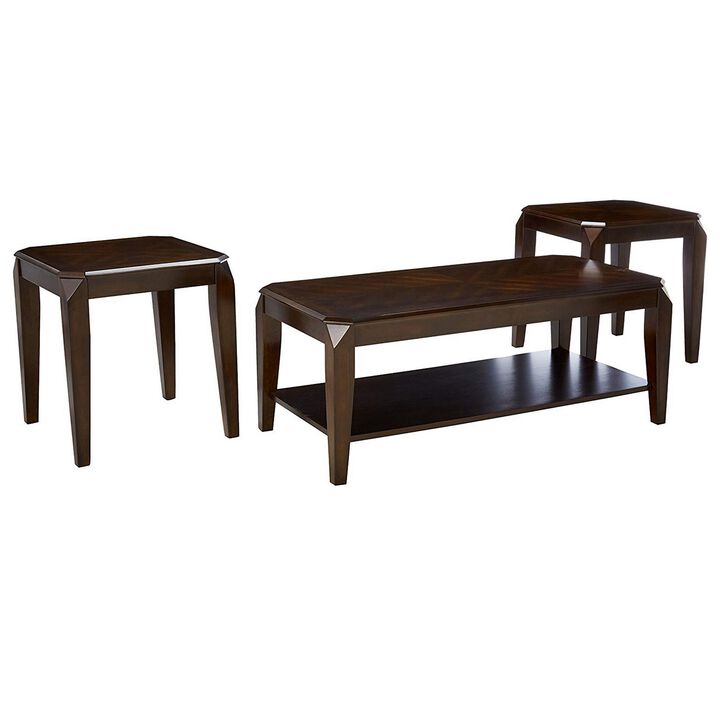 Docila 3Pc Pack Coffee/End Table Set, Walnut-Benzara
