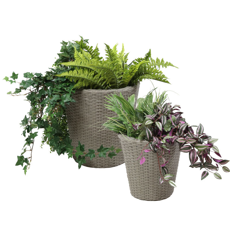 Sunnydaze 2-Piece Polyrattan Planters with Plastic Liner