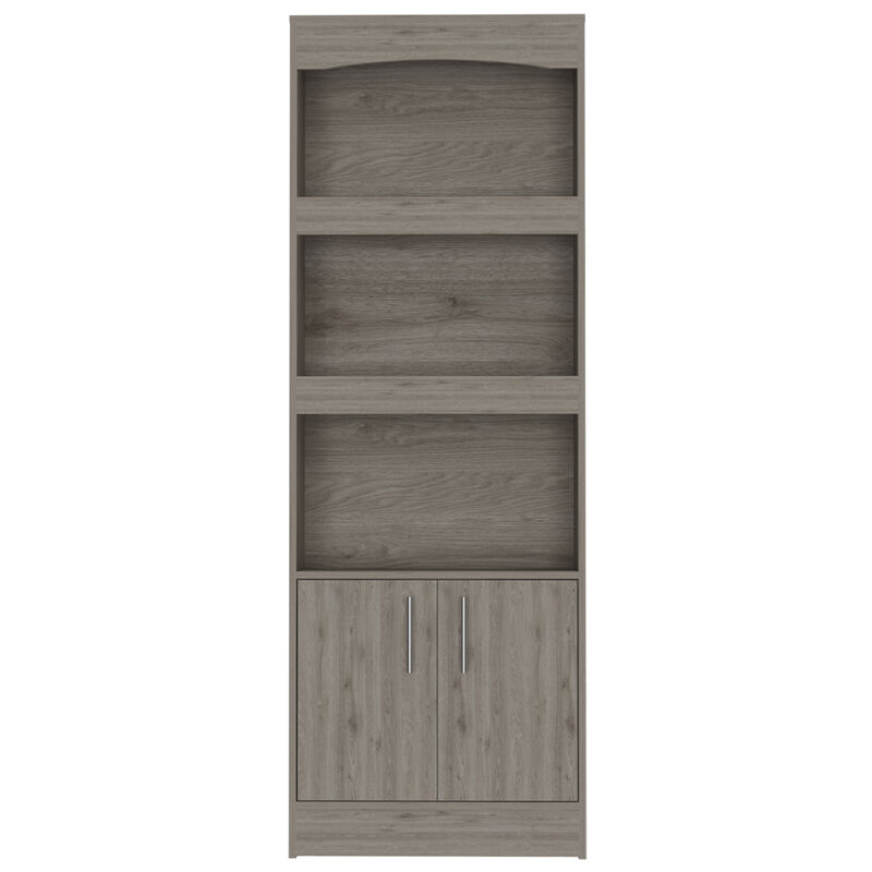 DEPOT E-SHOP Dozza Bookcase, Three Shelves, Double Door Cabinet, Metal Hardware, Light Gray