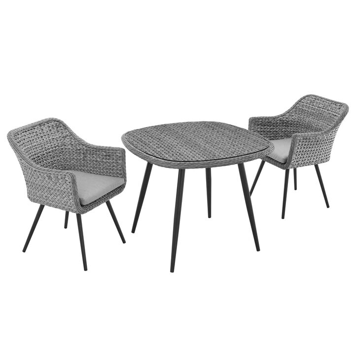 Endeavor 3 Piece Outdoor Patio Wicker Rattan Dining Set - Gray Gray