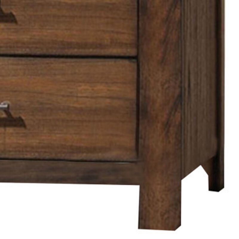 Tiva 48 Inch Tall 5 Drawer Dresser, Metal Handles, Distressed Oak Brown - Benzara
