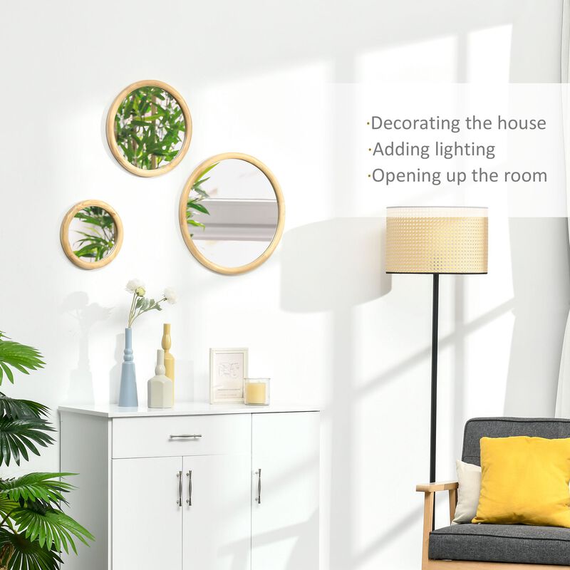 Natural Wood Decor: Set of 3 Modern Round Wall Mirrors