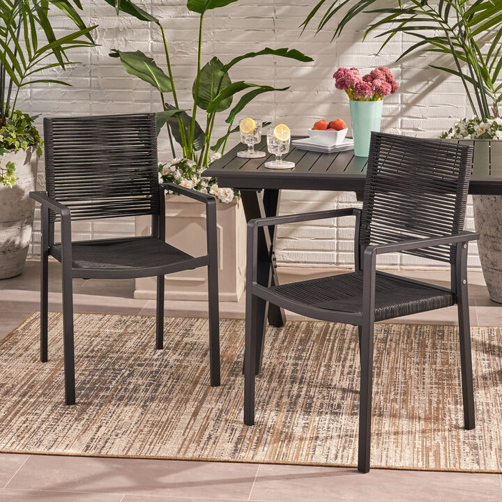 Merax 2 PCS Outdoor Modern Aluminum Dining Chairs with Rope Seat