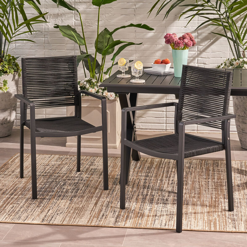Merax 2 PCS Outdoor Modern Aluminum Dining Chairs with Rope Seat