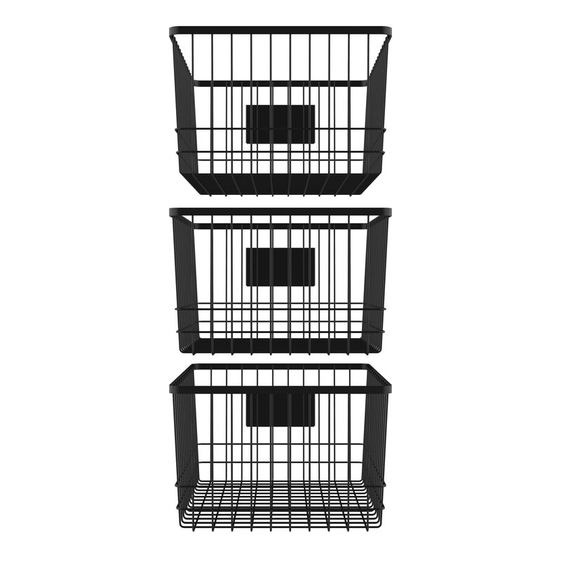 Oceanstar Metal Wire Organizer Bin Basket with Card Holder, Set of 3, Black
