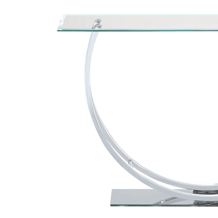 Contemporary U Shape Glass Tabletop Sofa Table, Silver-Benzara