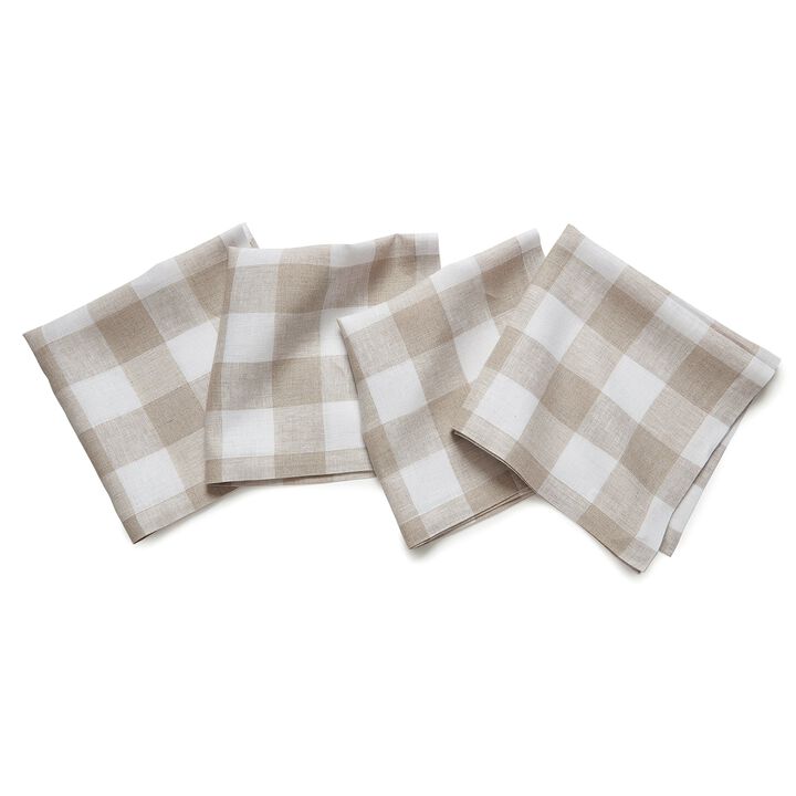 Solino Home 100% Pure Linen Buffalo Check Dinner Napkins 20 x 20 Inch Set of 4