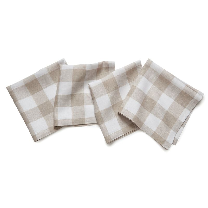 Solino Home 100% Pure Linen Buffalo Check Dinner Napkins 20 x 20 Inch Set of 4