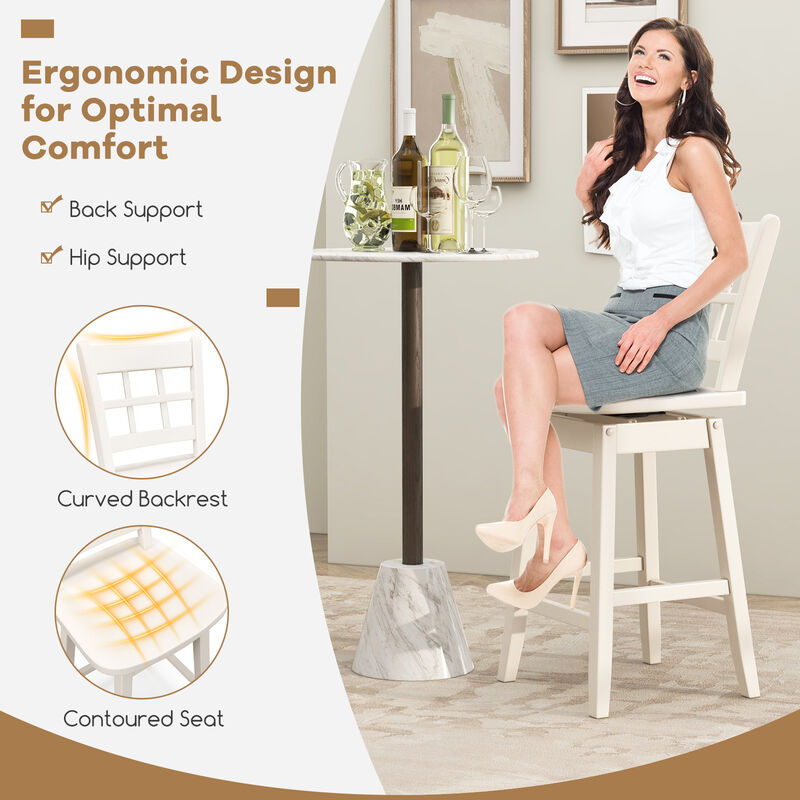 Set of 2 Counter Height Barstools with 6-Grid Hollow Back and Seat Stylish and Comfortable Design