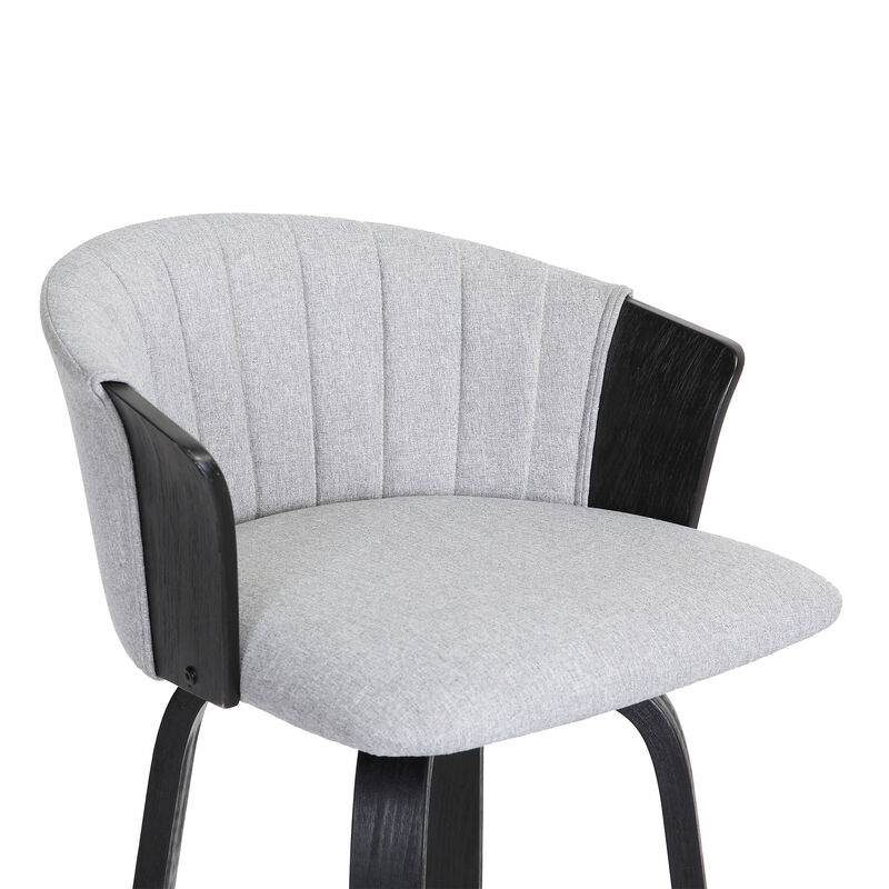 Diana Swivel Black Wood Bar Stool in Light Grey Fabric