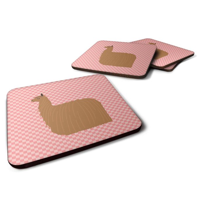 Caroline's Treasures Alpaca Suri Pink Check Decorative Coasters, 3.5, Multicolor