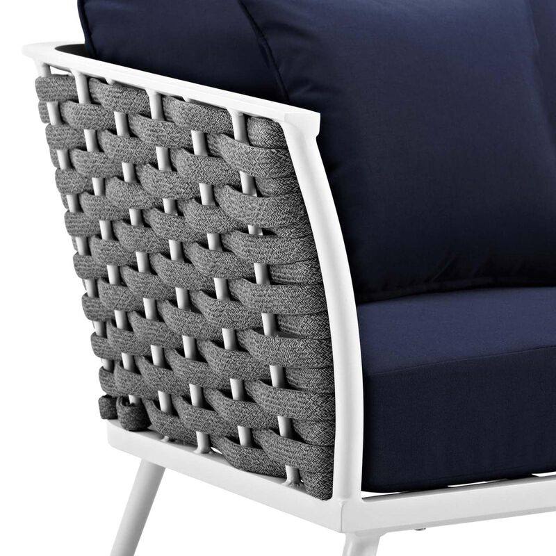 Modway Stance Outdoor Patio Woven Rope Arm Chair in White Navy