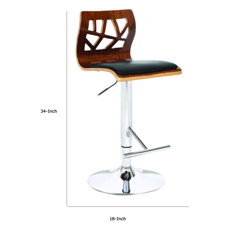 34-43, Inch Adjustable Height Barstool, Open Back, Wood, Black Faux Leather - Benzara
